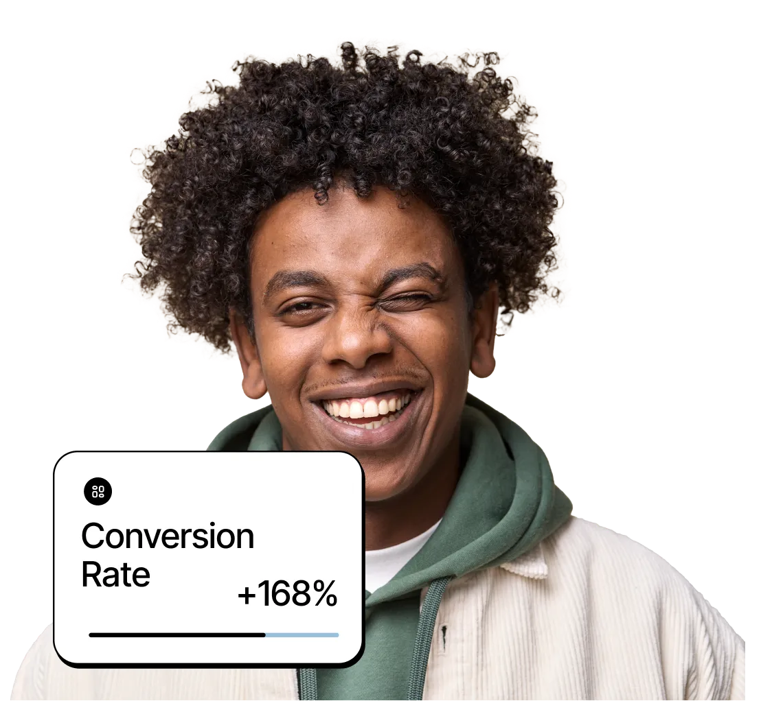 A woman with a sign that says conversion rate.